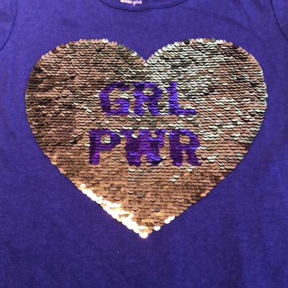 TG Total Girl Sequin Heart Purple Asymmetric Short Sleeve Top Girl Size M 5 EUC - Picture 9 of 10